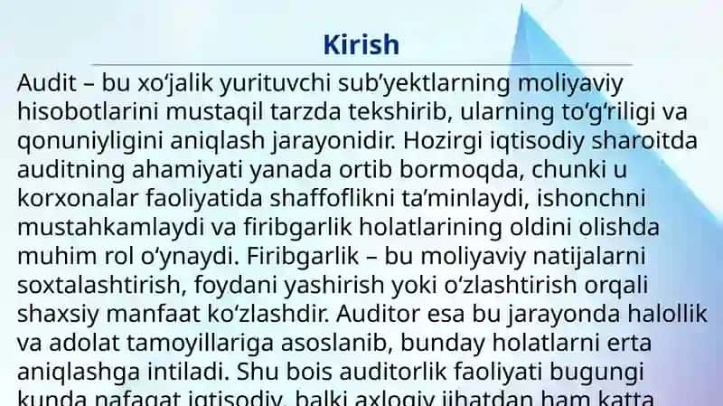 Auditorlik tekshiruvida firibgarlikni aniqlash 3