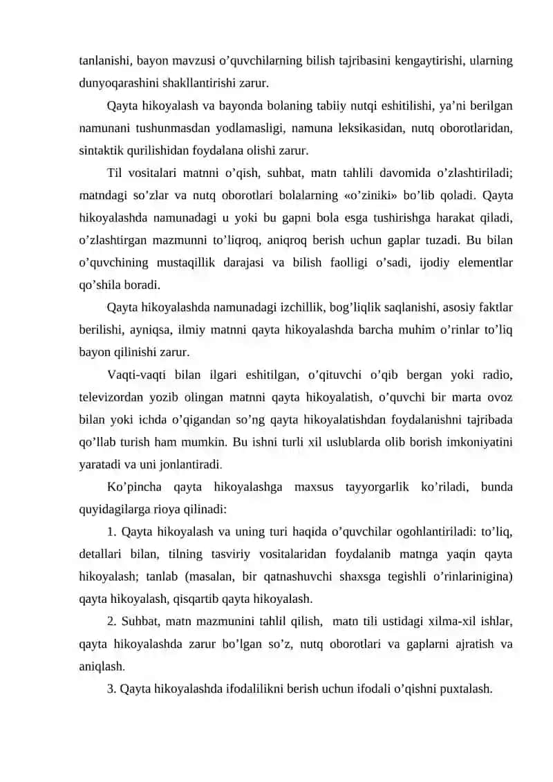 Og‘zaki va yozma qayta hikoyalash darslari 3