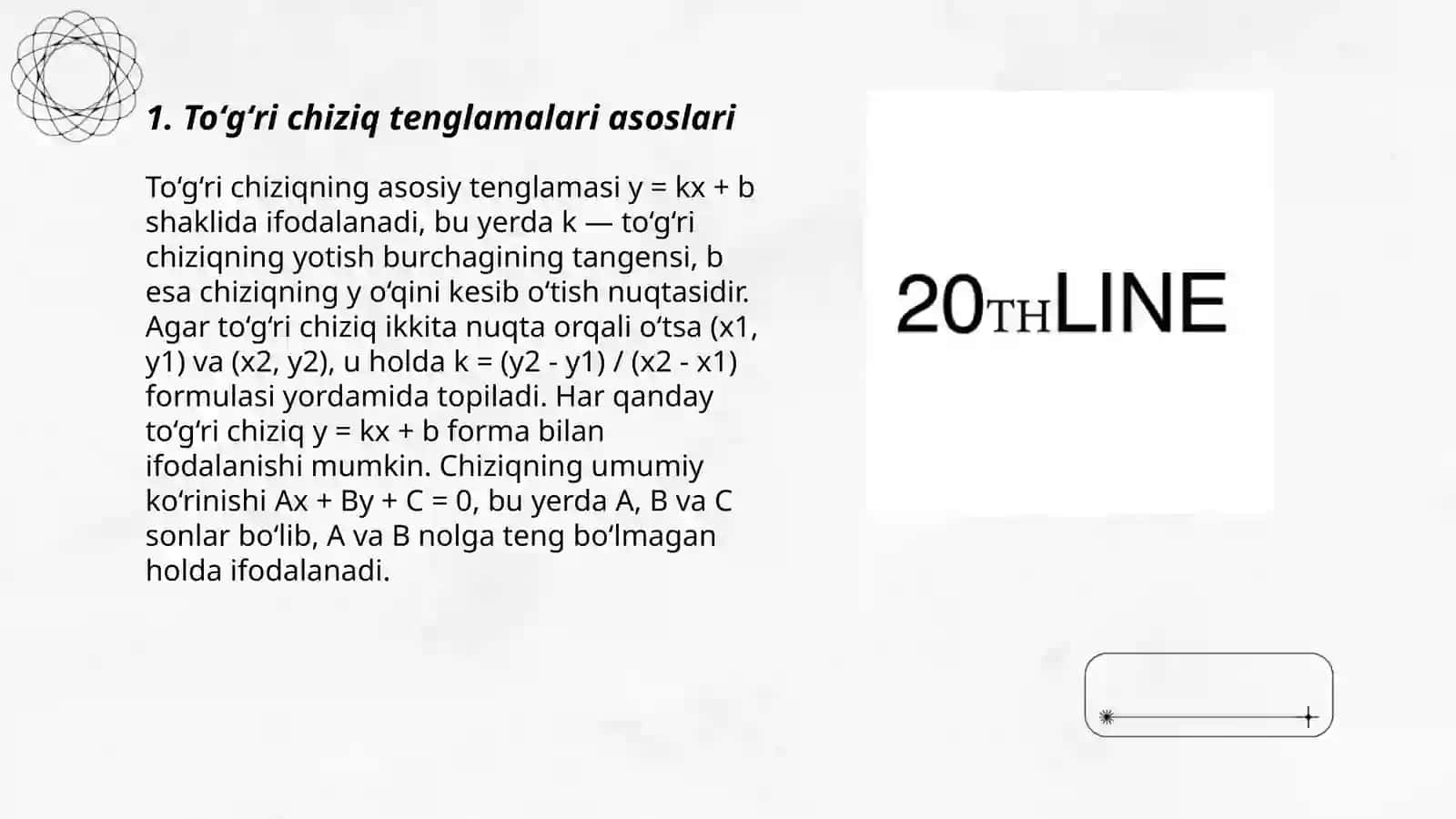 Toʻgʻri chiziq tenglamalari asoslari 3