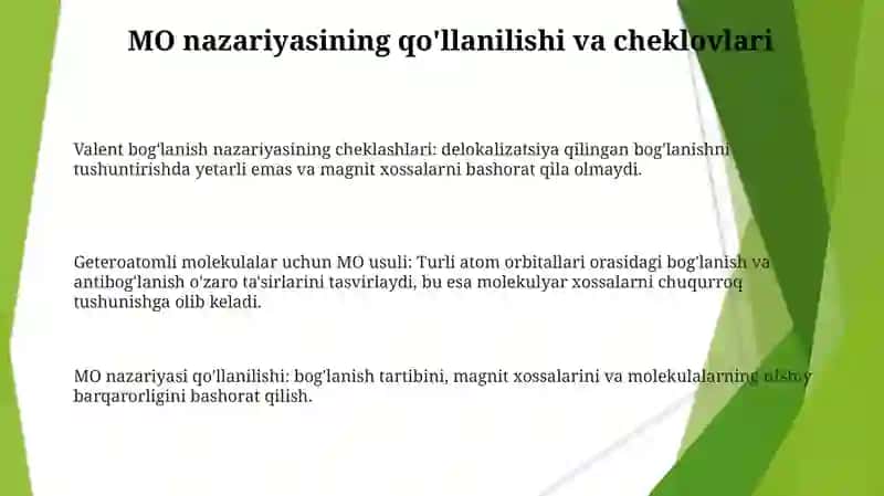 Valent bogʻlar nazariyasi. Molekulyar orbitallar usuli 3