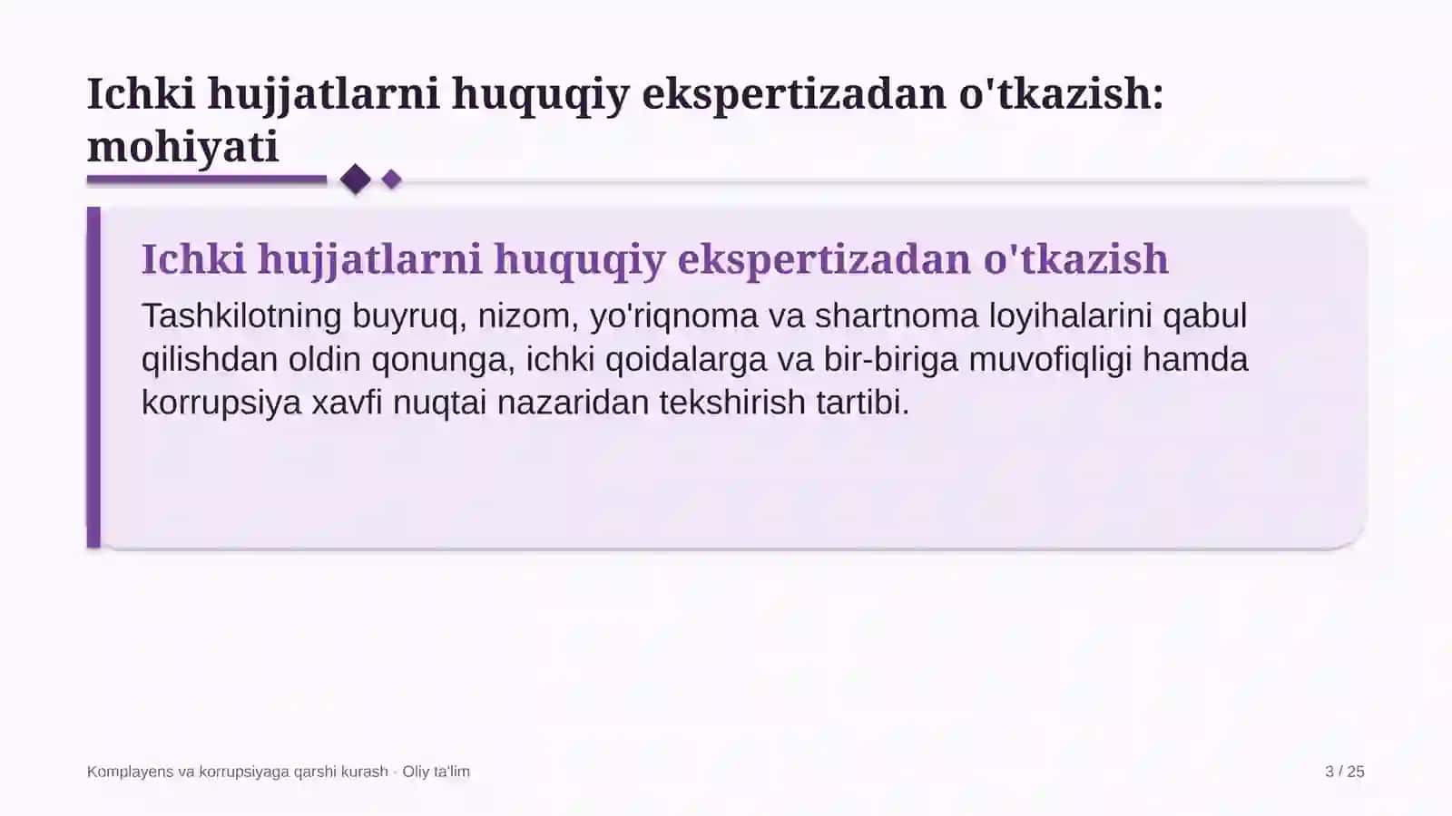 texnik ko'rik markazlarida ichki me'yoriy hujjatlarni huquqiy ekspertizadan o'tkazish 9396 3