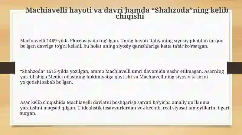 Makiavellining "Xukmdor" asari 3