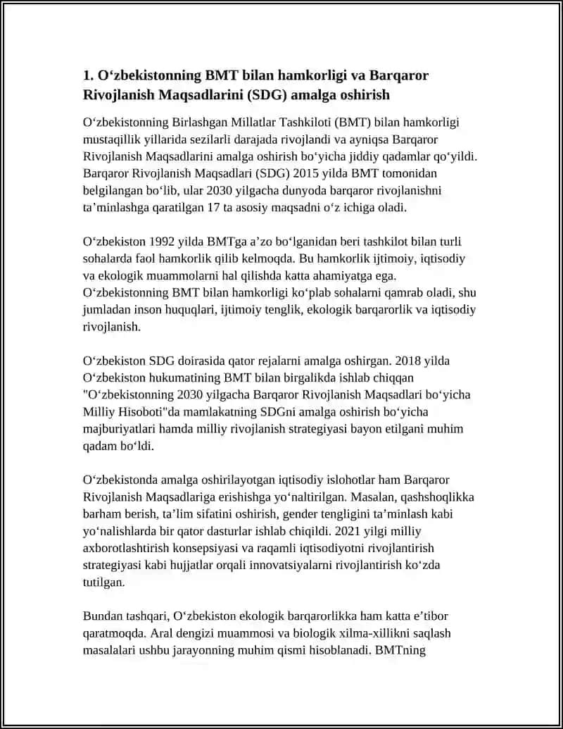 O'ZBEKISTONNING XALQARO TASHKILOTLAR BILAN HAMKORLIGI REFERAT 3