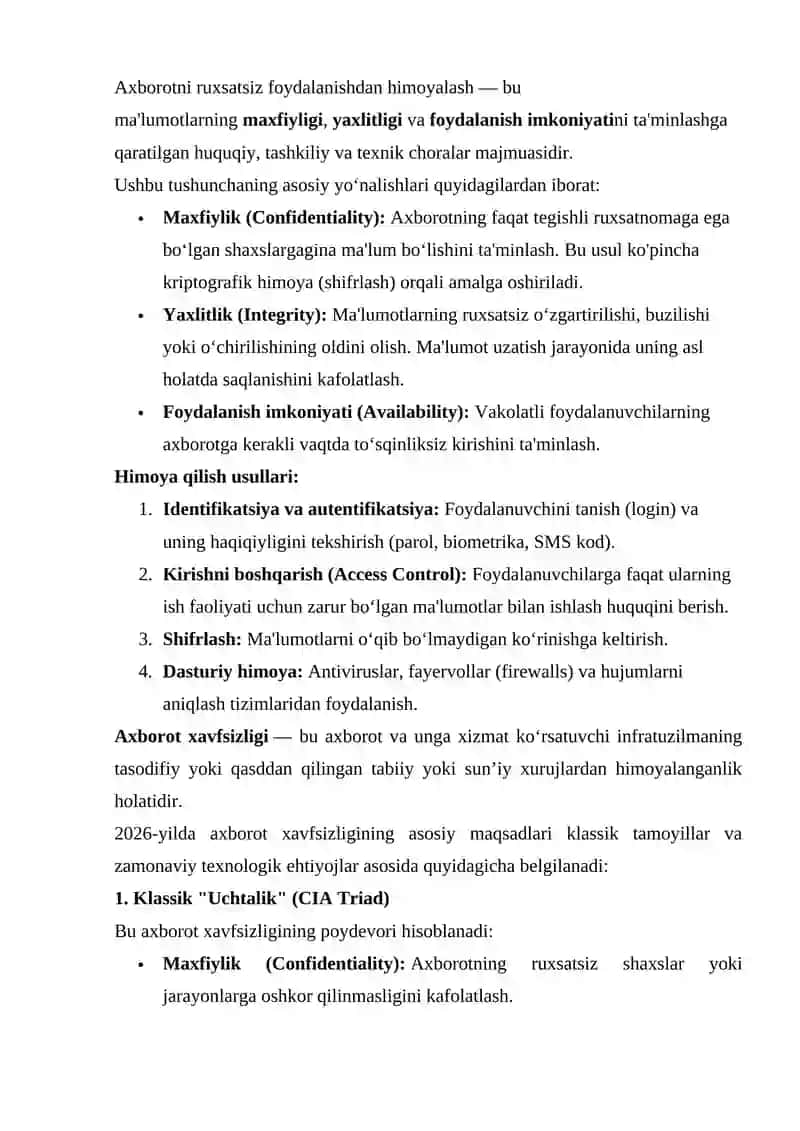 Axborotni ruxsatsiz foydalanishlardan himoyalash. 3