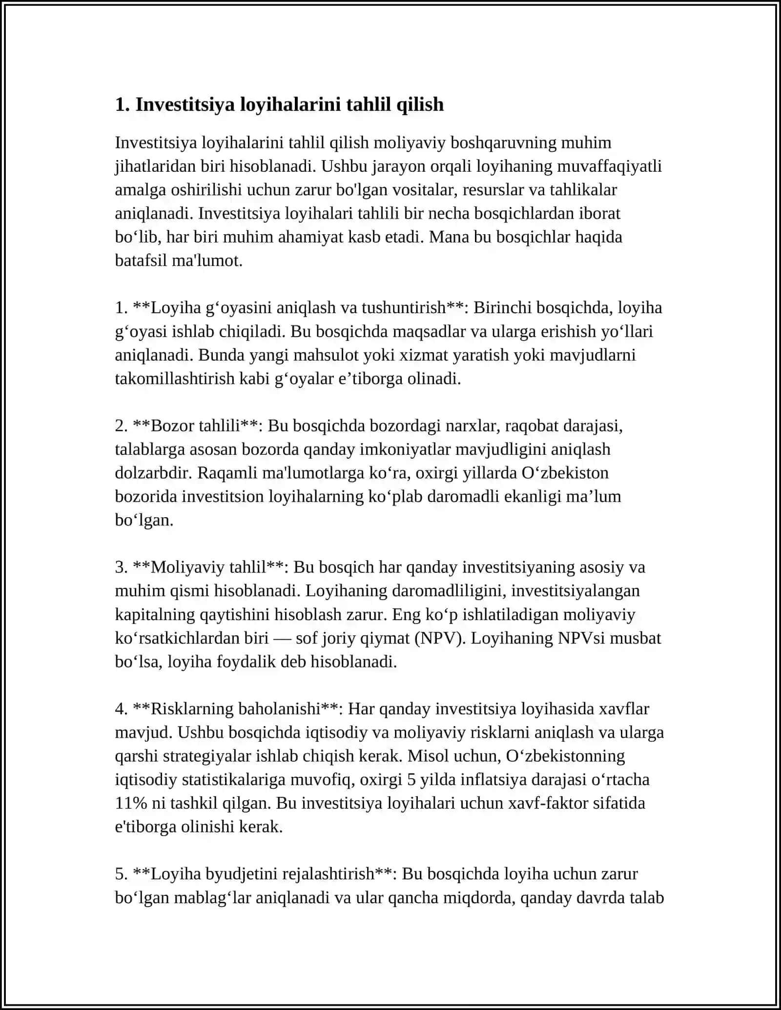 INVESITSIYA LOYIHALARNI EXPERTIZADAN OTKAZISH 3