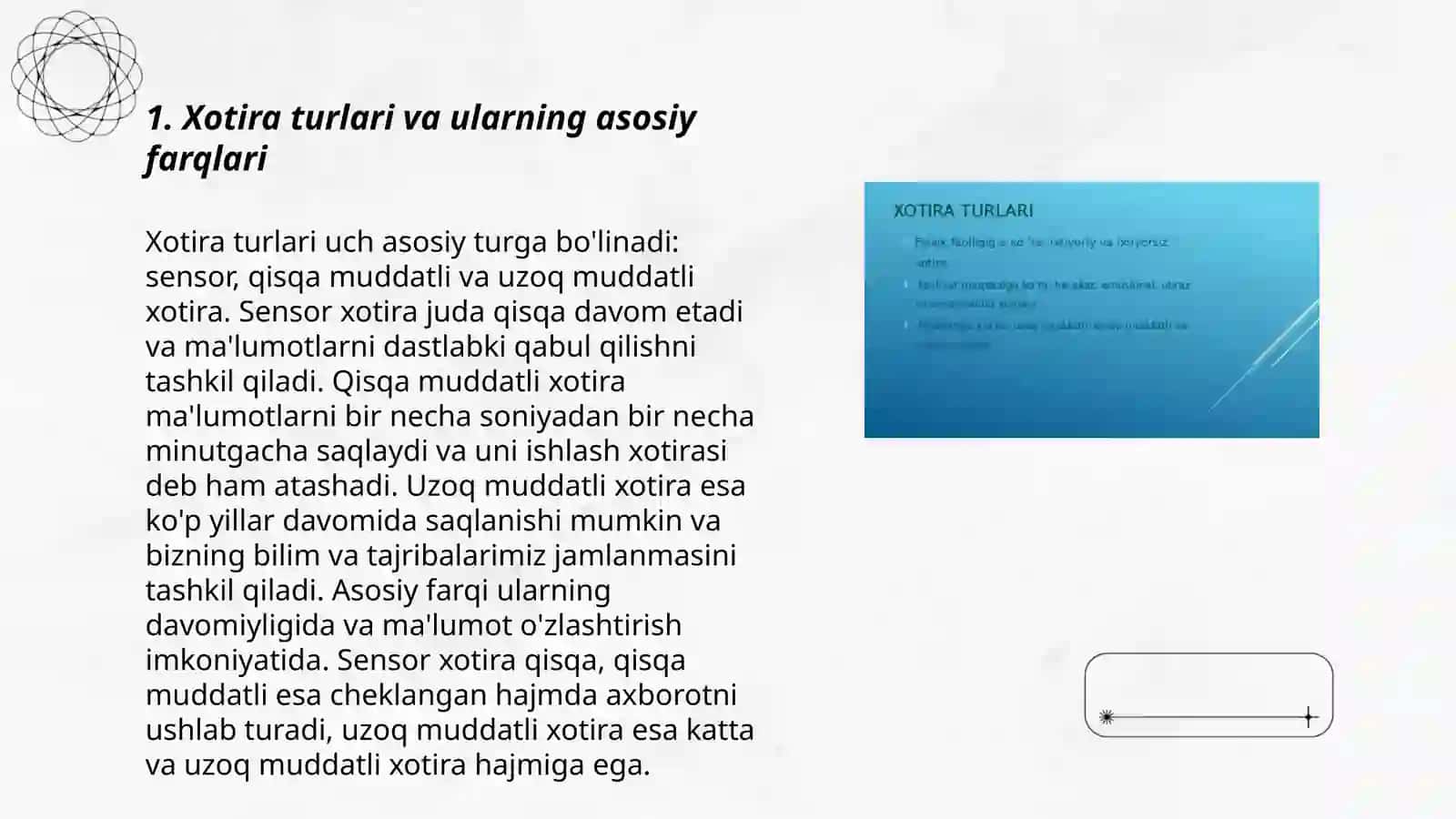 Xotira turlari va uning jarayonlari 3