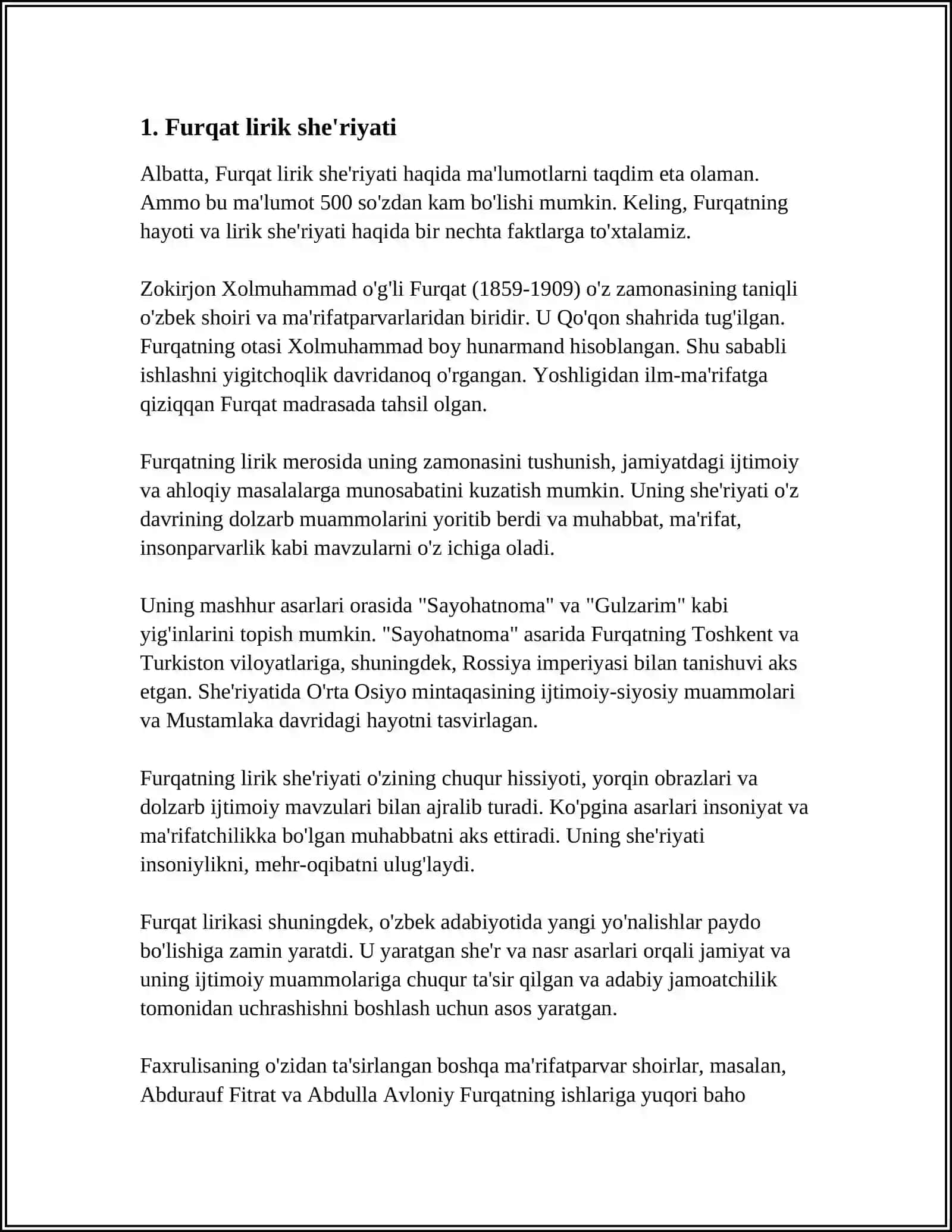 FURQAT LIRIKASI 3