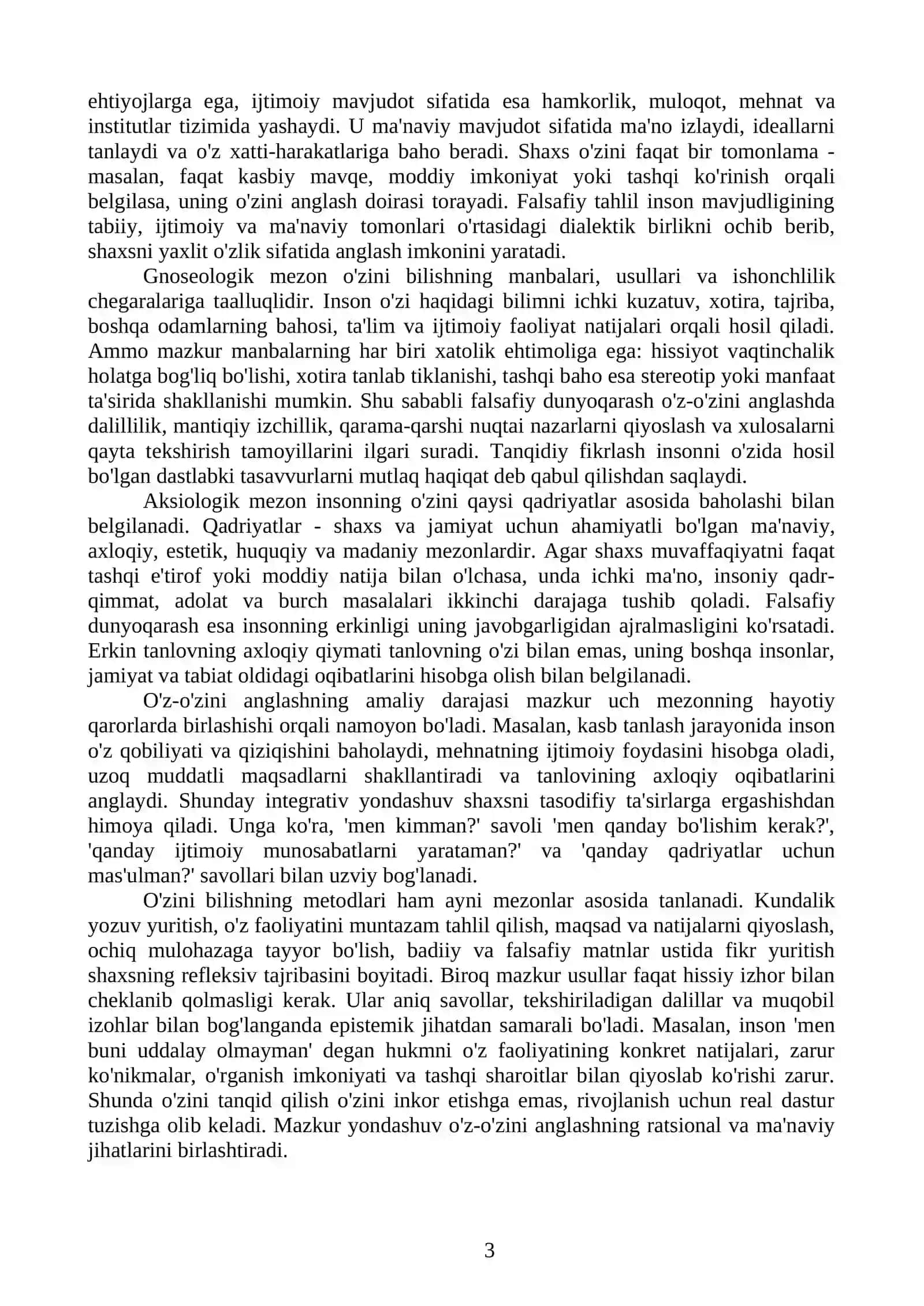 Falsafiy dunyoqarashning o'z-o'zini anglashdagi roli 3