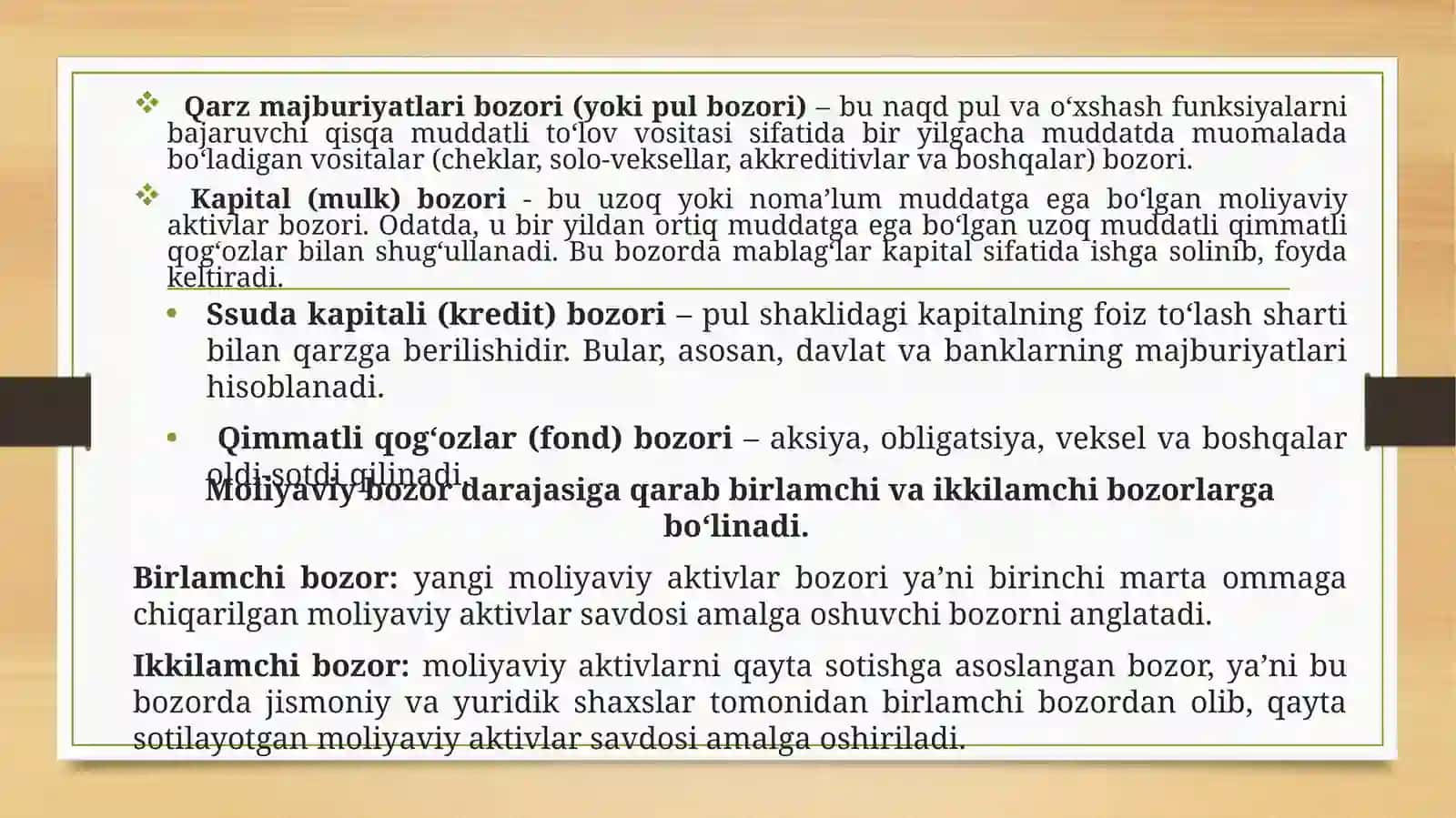 MOLIYAVIY BOZORLAR VA UNDA KORPORATSIYALAR 3
