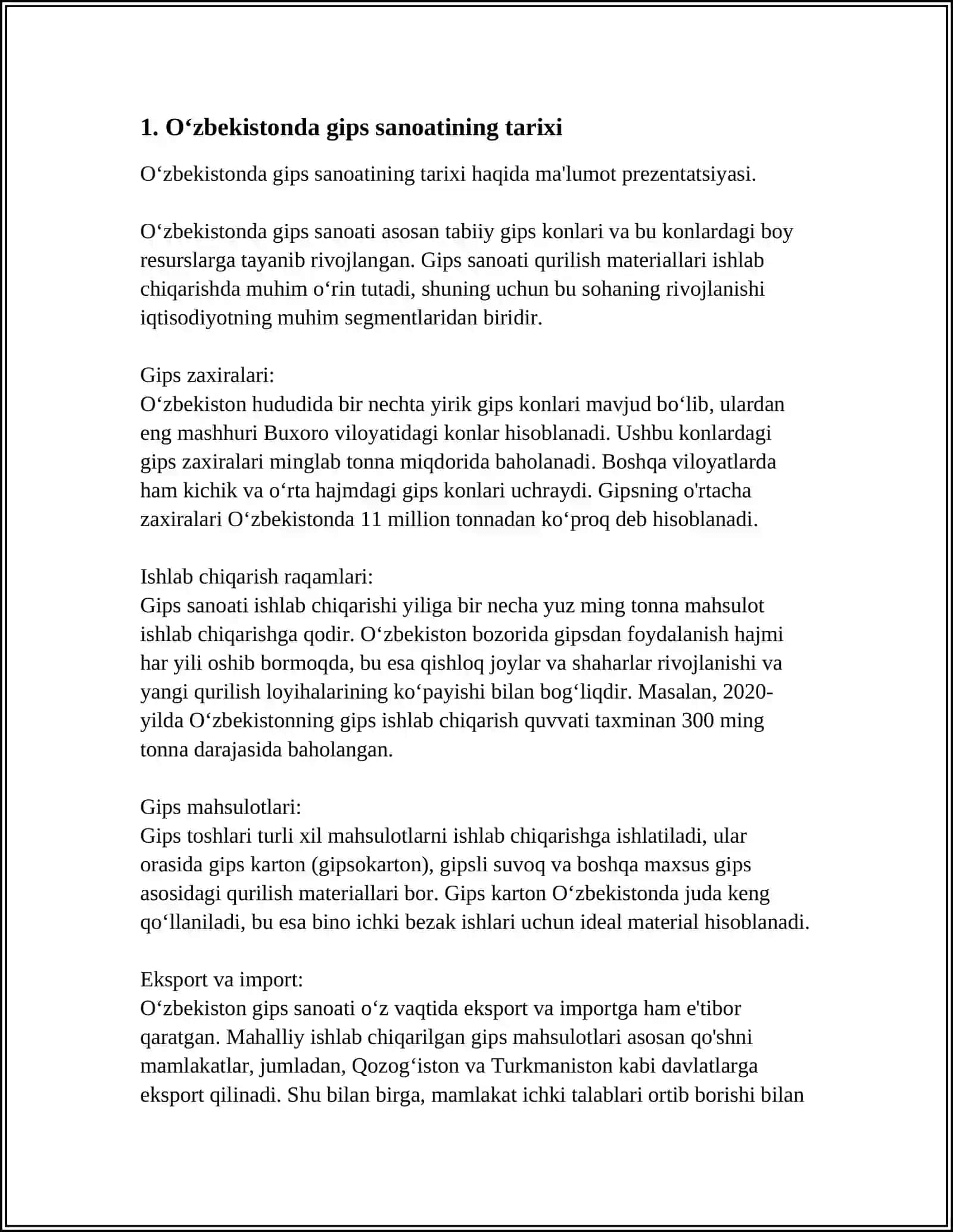 OʻZBEKISTONDA GIPS SA'NOATINING ISTIQBOLLARI 3