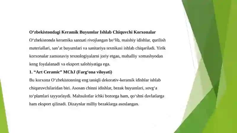 O‘zbekistondagi Keramik Buyumlar Ishlab Chiquvchi Korxonalar 3