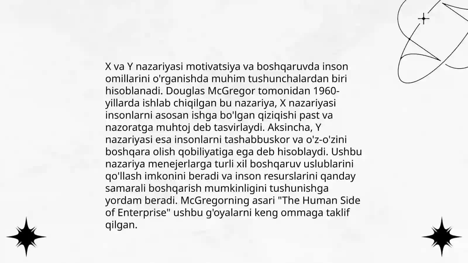 D. Makgregorning X va Y nazariyasi 3
