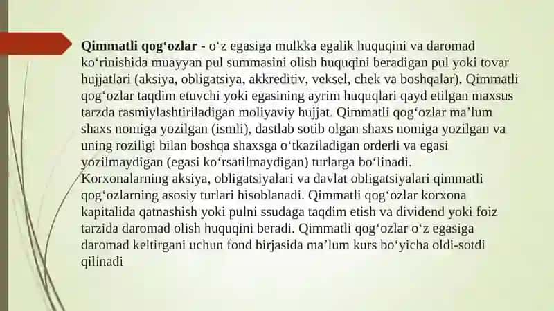 Qimmatli qog'ozlarni listing tadbirlari bilan tanishish 3