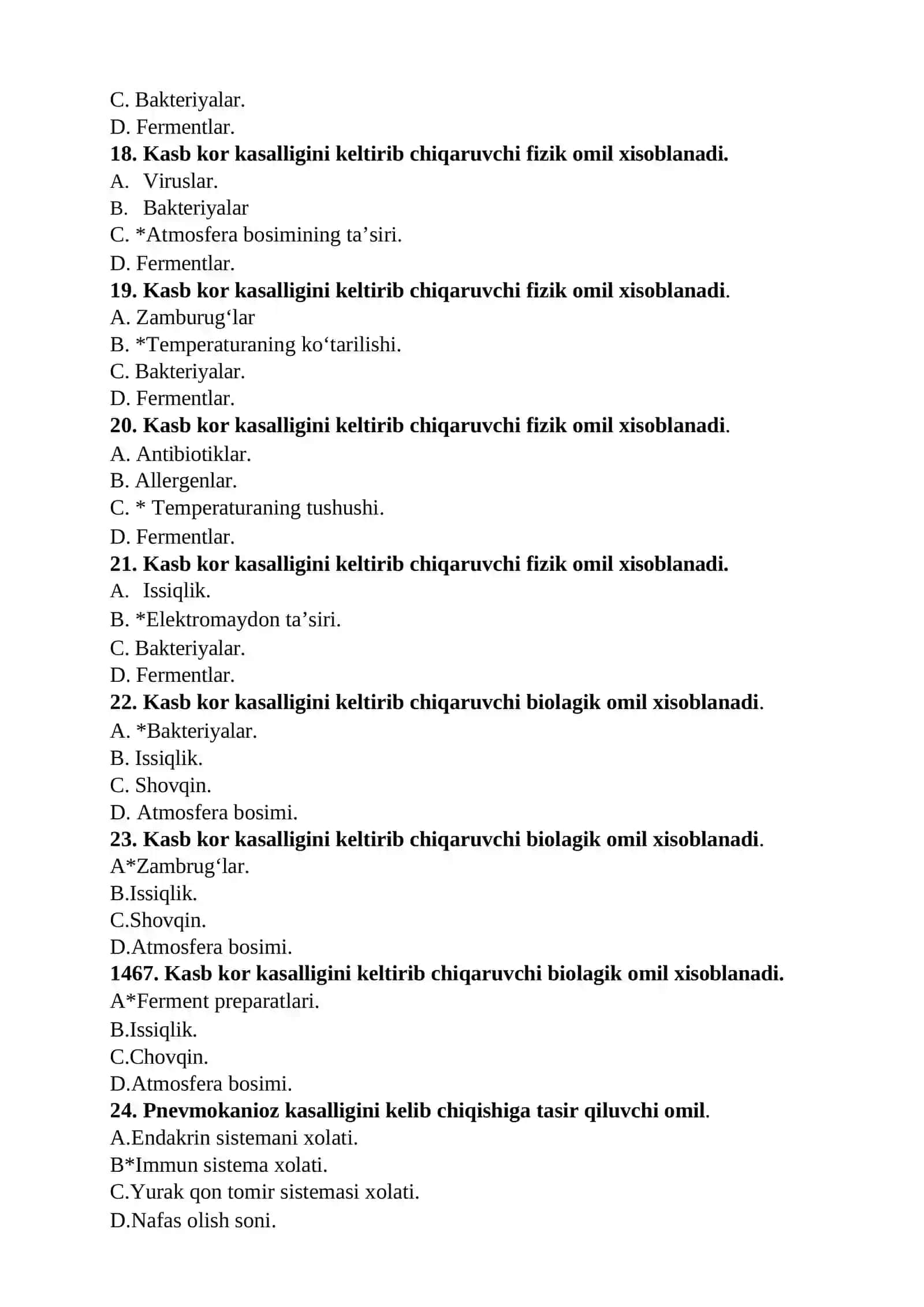 Kasb kasalliklari fanidan testlar to`plami 3