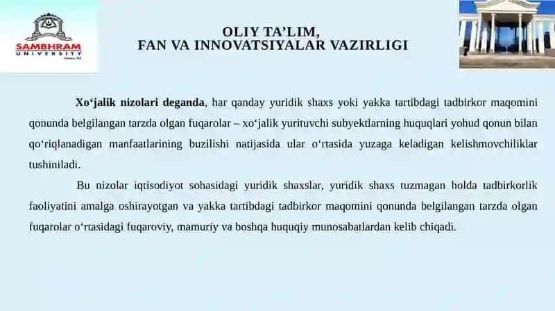Xoʻjalik nizolarini hal qilish 3