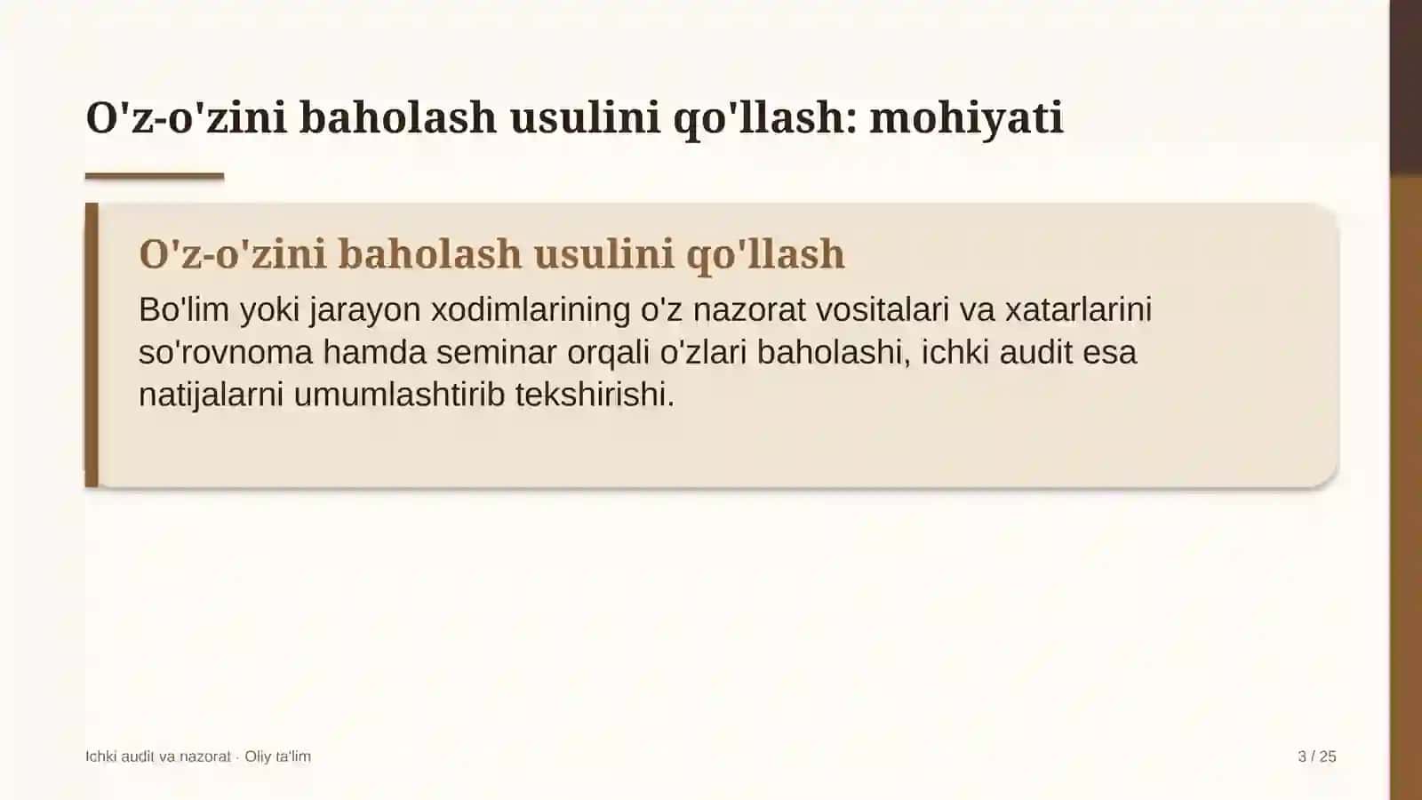 to'lov tashkilotlarida o'z o'zini baholash usulini qo'llash 7161 3