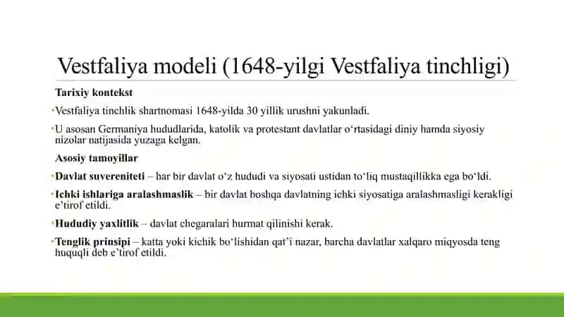 VESTFALIYA VA VENA MODELI DOIRASIDA XALQARO MUNOSABATLAR TIZIMI 3