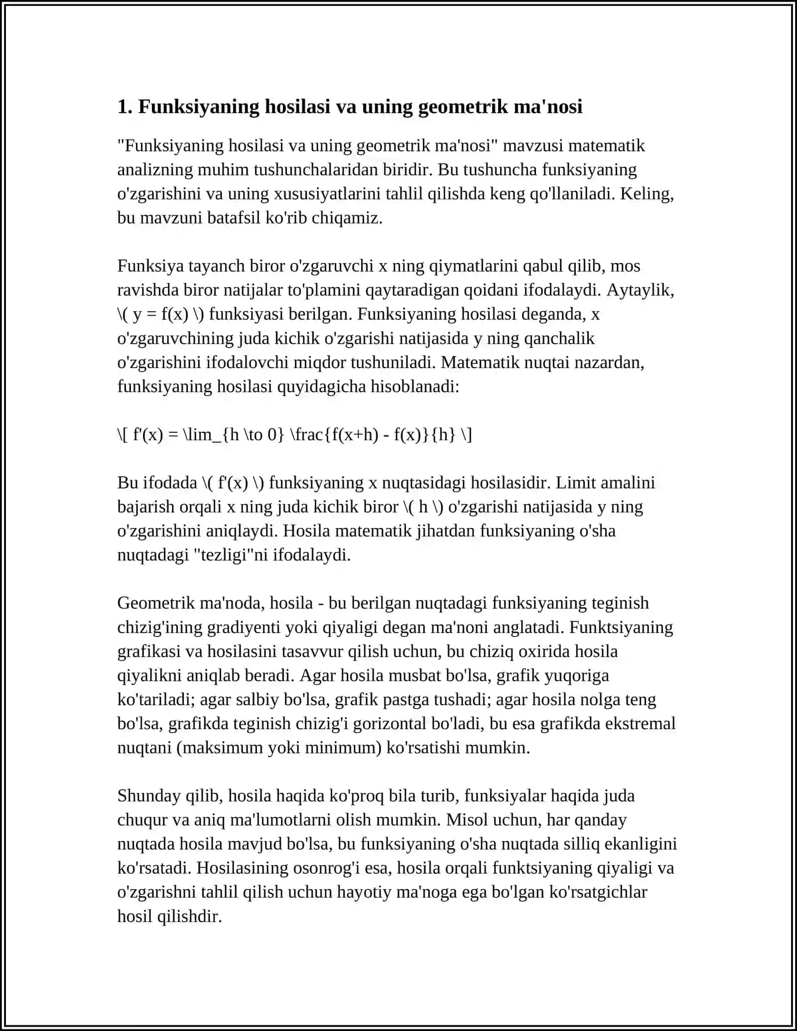 Funksiyaning hosilasi va uning geometrik ma'nosi 3