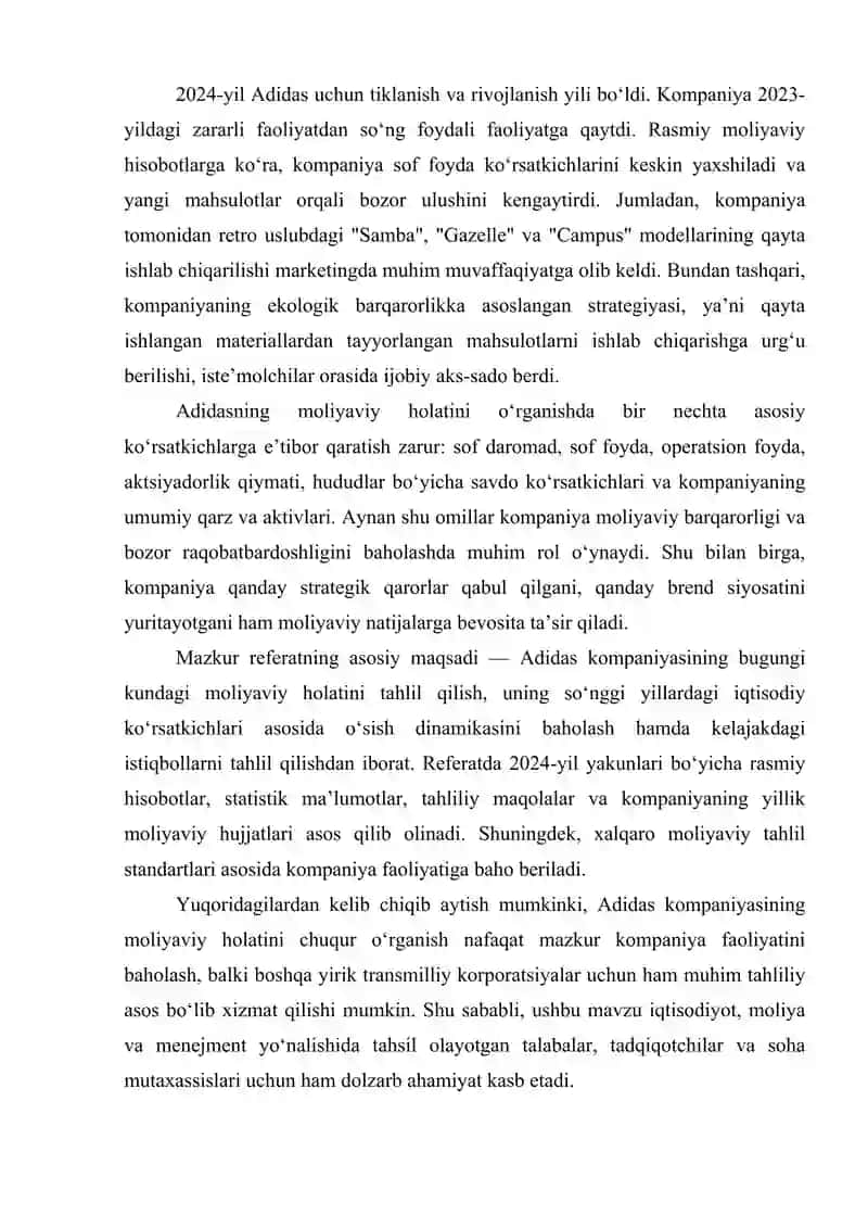 Adidas kompaniyasini moliyaviy holati 3