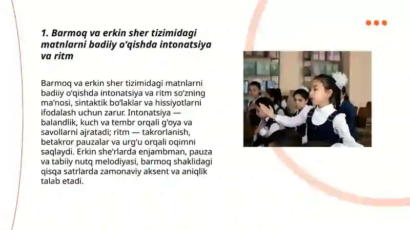 Barmoq va erkin sher tizimidagi matnlarni badiiy oʻqish 3