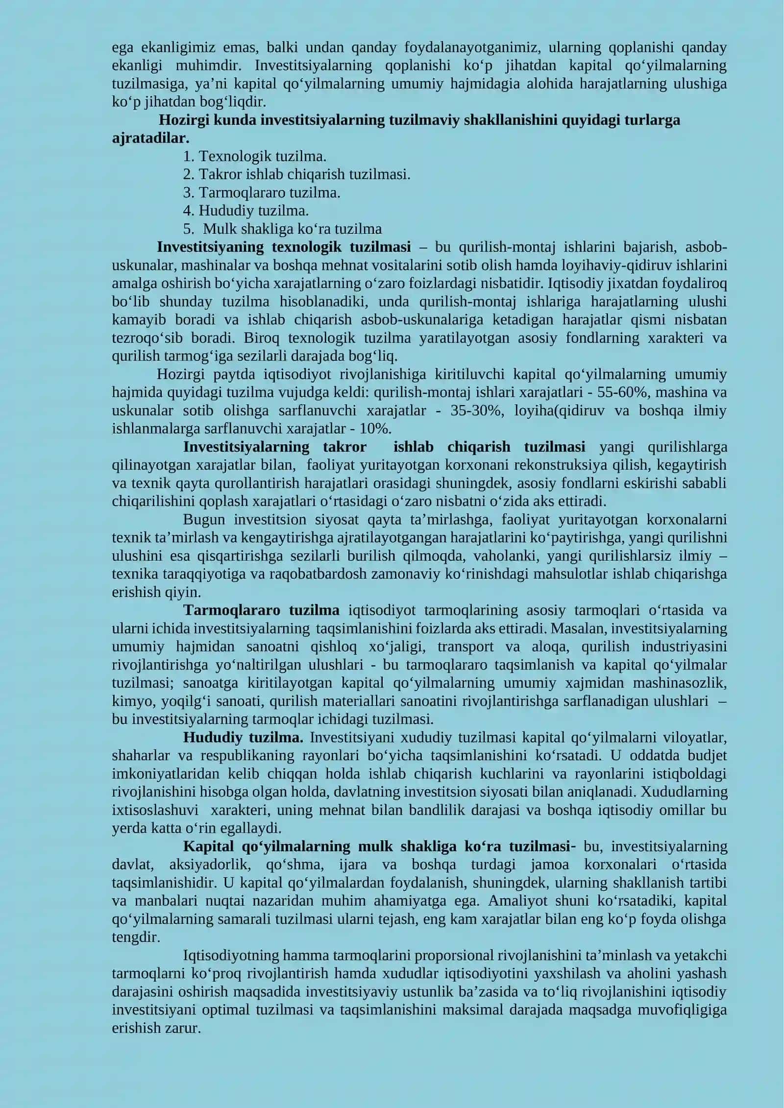 XI Korxonaning investitsion faoliyati 3