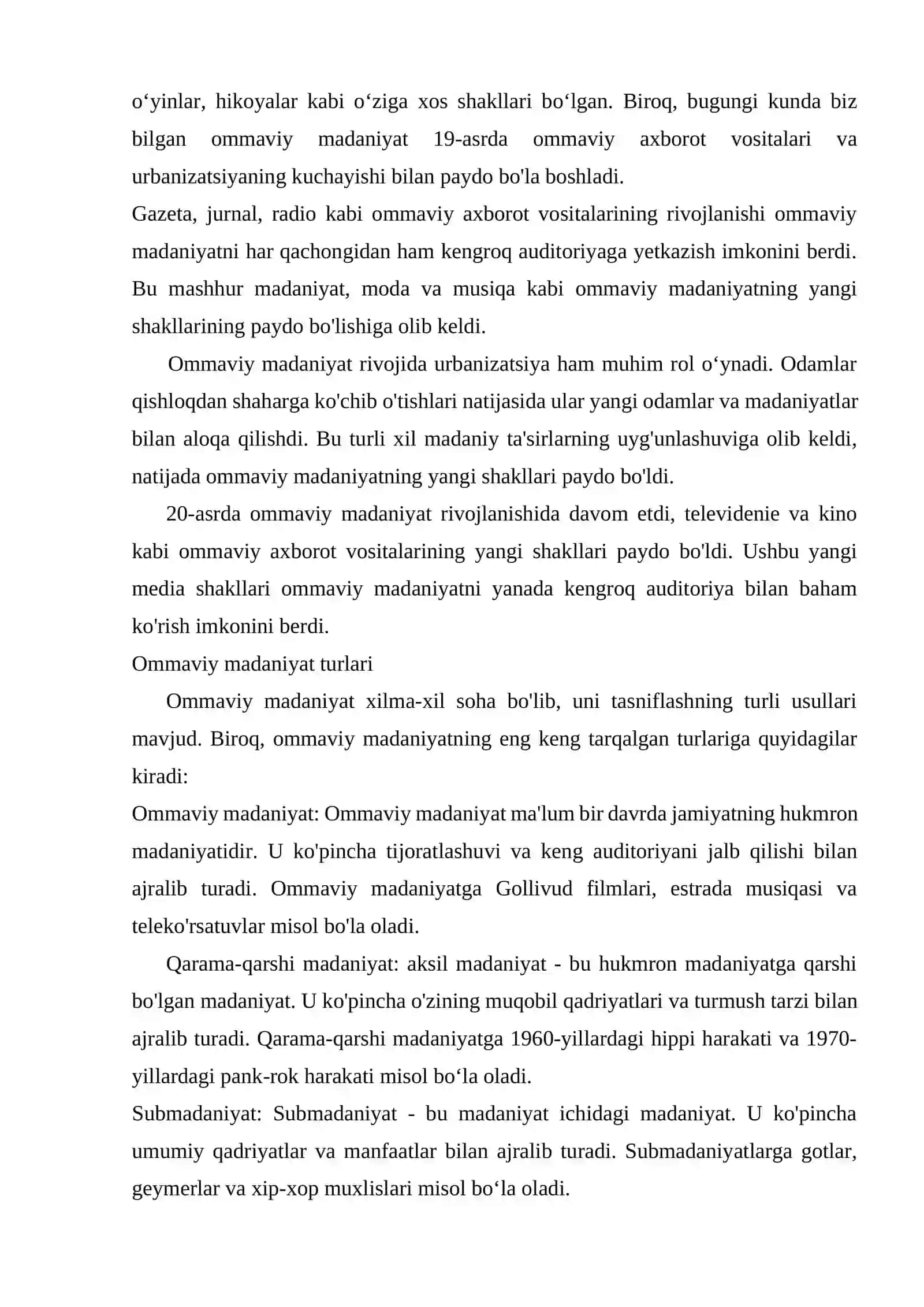Ommaviy madaniyatning shakllanish tarixi va uning turlari 3
