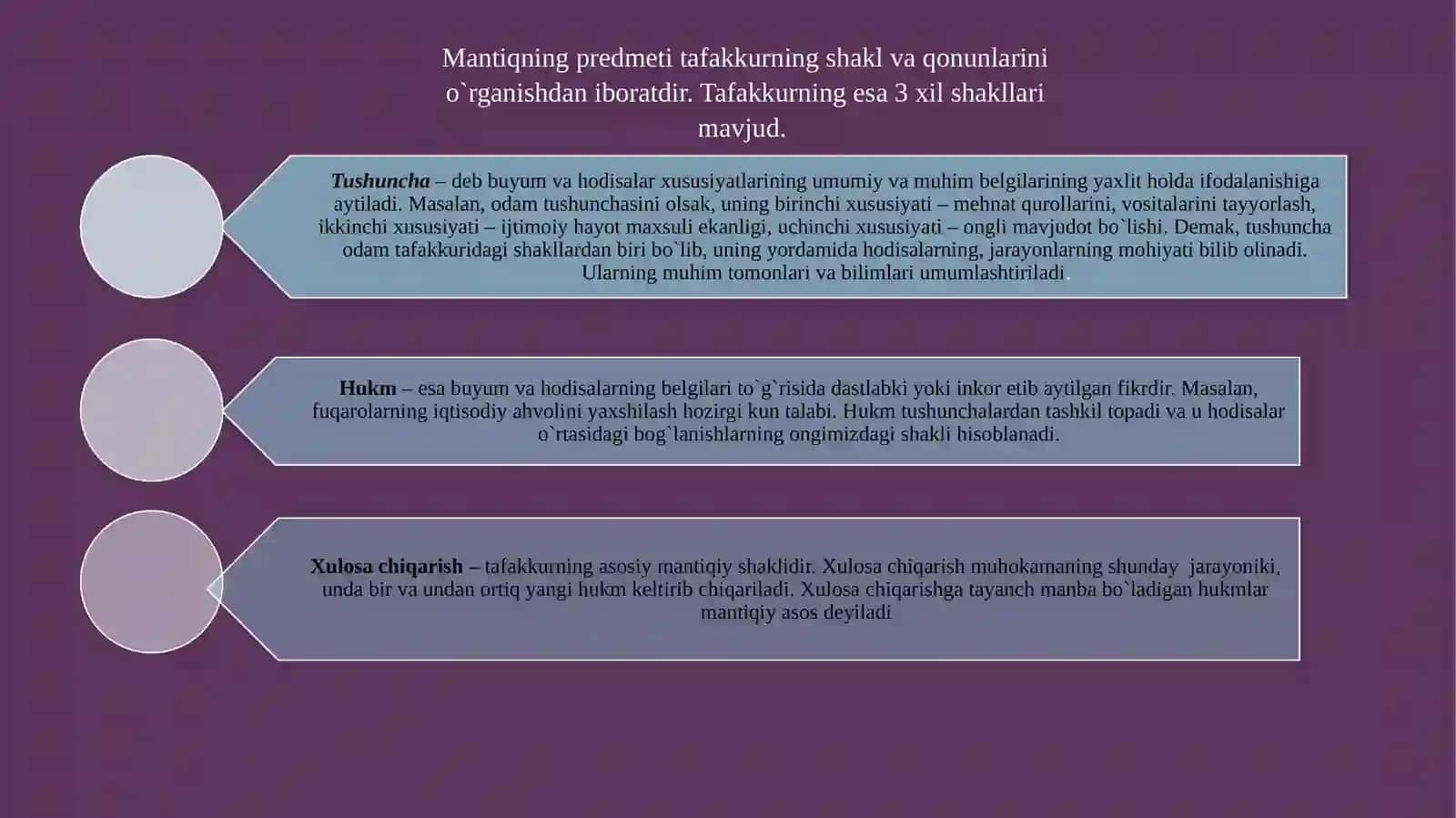 Xulosa chiqarishning umumiy mantiqiy tavsifi 3