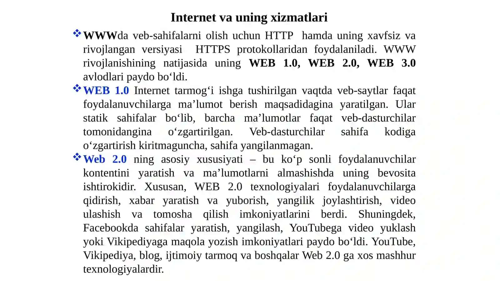 Tarmogʻli texnologiyalari va Internet xizmatlari 3