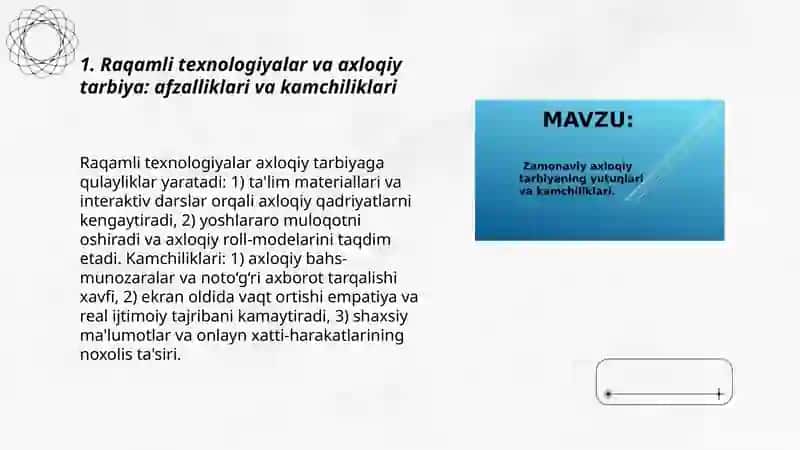 Zamonaviy axloqiy tarbiyaning afzalliklari va kamchiliklari 3