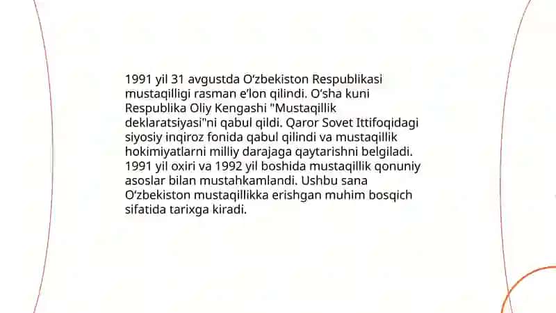 Oʻzbekiston Respublikasi mustaqillikka erishgan kun 3