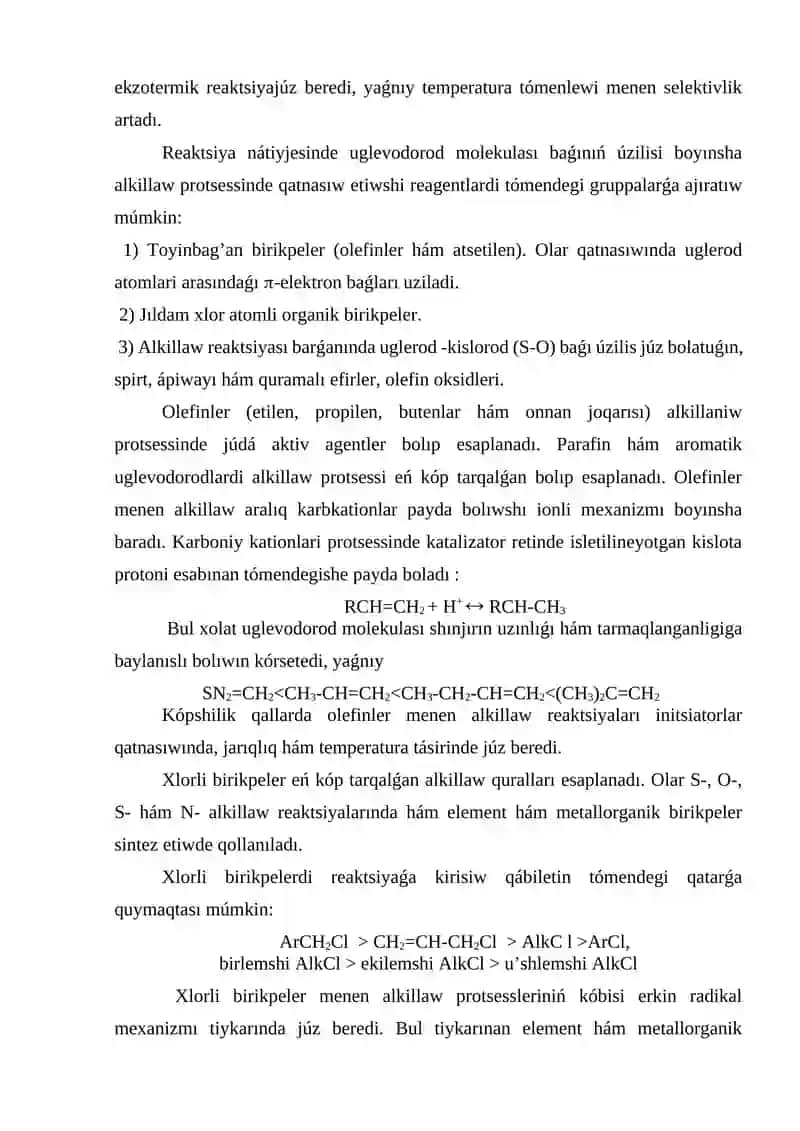 10 –TEMA. ALKILLAW REAKTSIYALARI 3