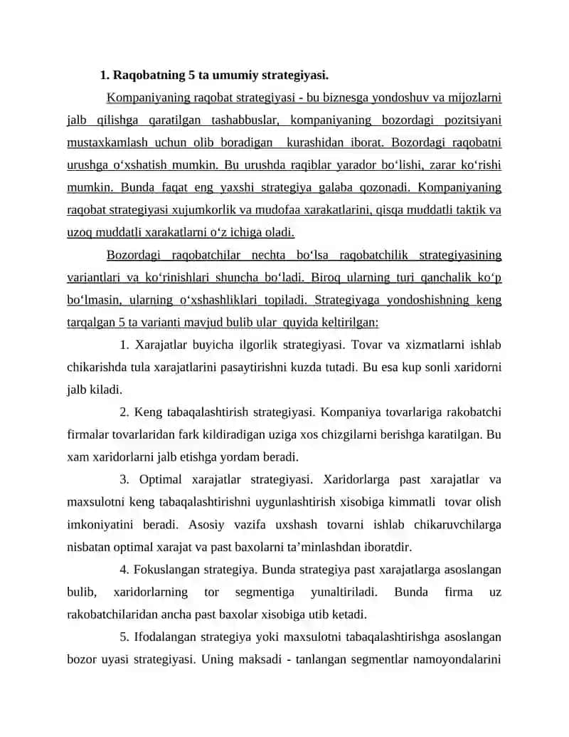Raqobatchilik umumiy strategiyalari 3