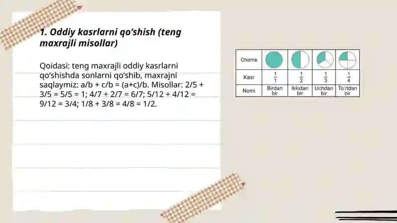 Oddiy va oʻnli kasrlar ustida toʻrt amalga doir misol va masalalar 3