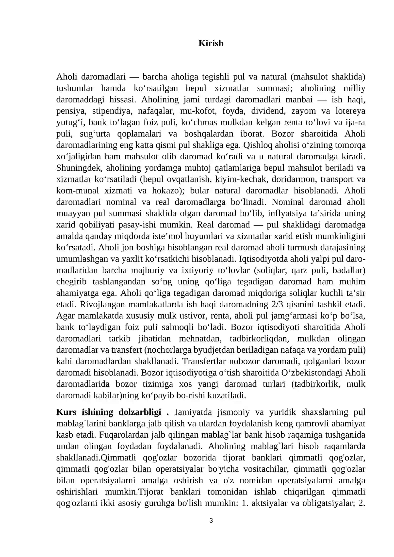KURS ISHI: Aholi daromadlari, uning turlari va shakllanish manbalari 3