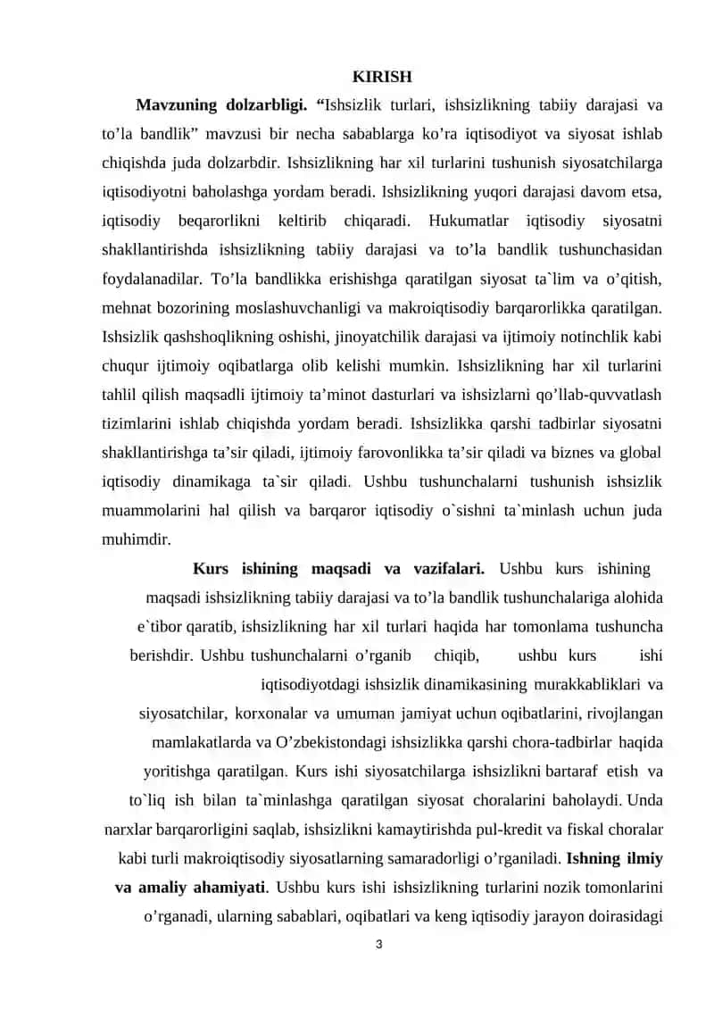 ISHSIZLIKNING TURLARI. TABIIY ISHSIZLIK DARAJASI 3