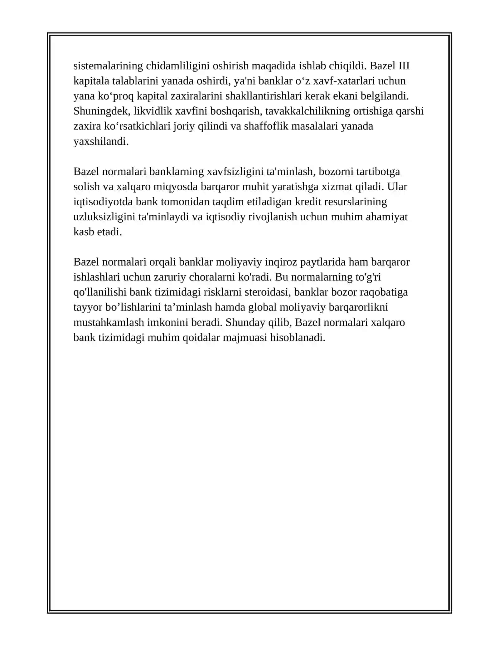 BANK TIZIMIDA XALQARO STANDARTLAR HAMDA BAZEL NORMALARI 3