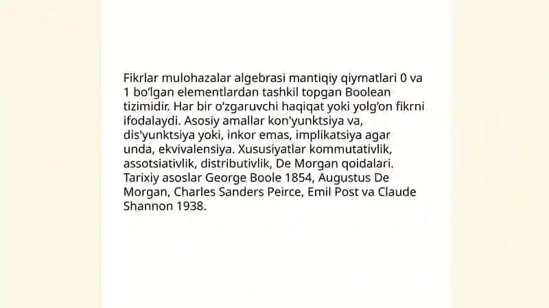 Fikrlar (Mulohazalar) Algebrasi 3