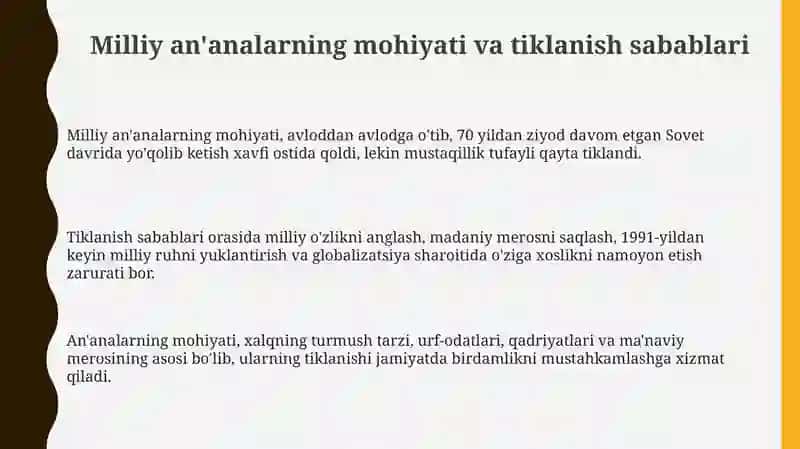 Milliy an'analarning mohiyati va tiklanish sabablari 3