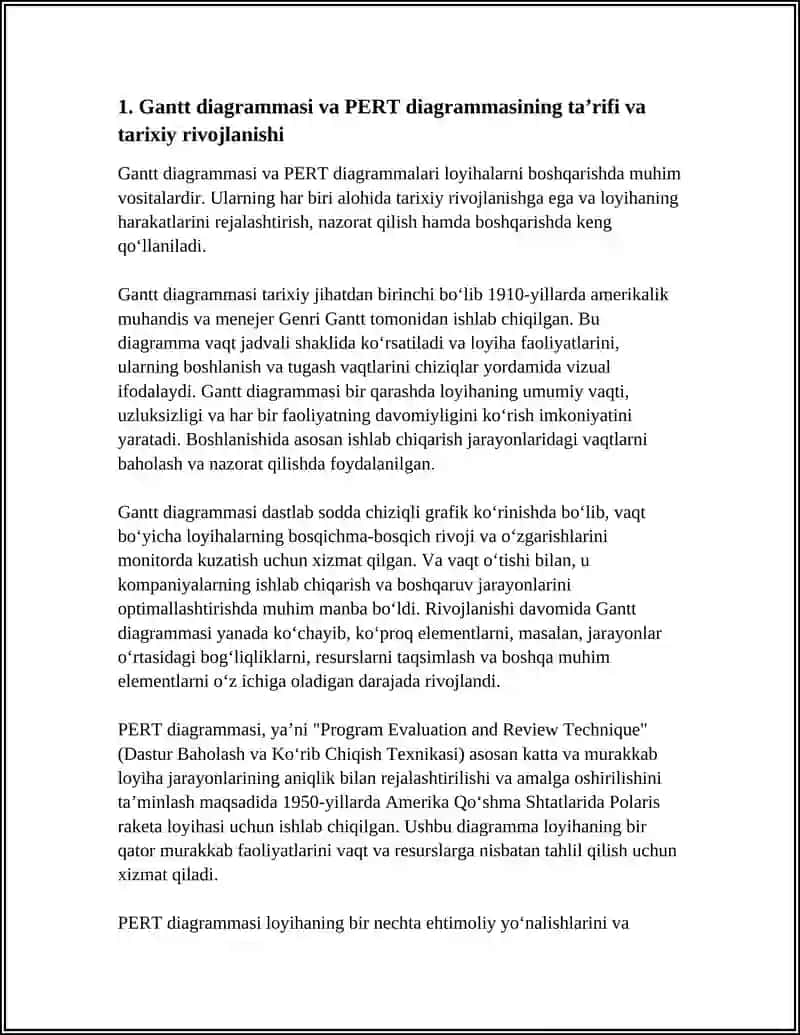 GANTT DIAGRAMMASI VA PERT DIAGRAMMALARINI QO‘LLASH BO‘YICHA TAHLIL 3