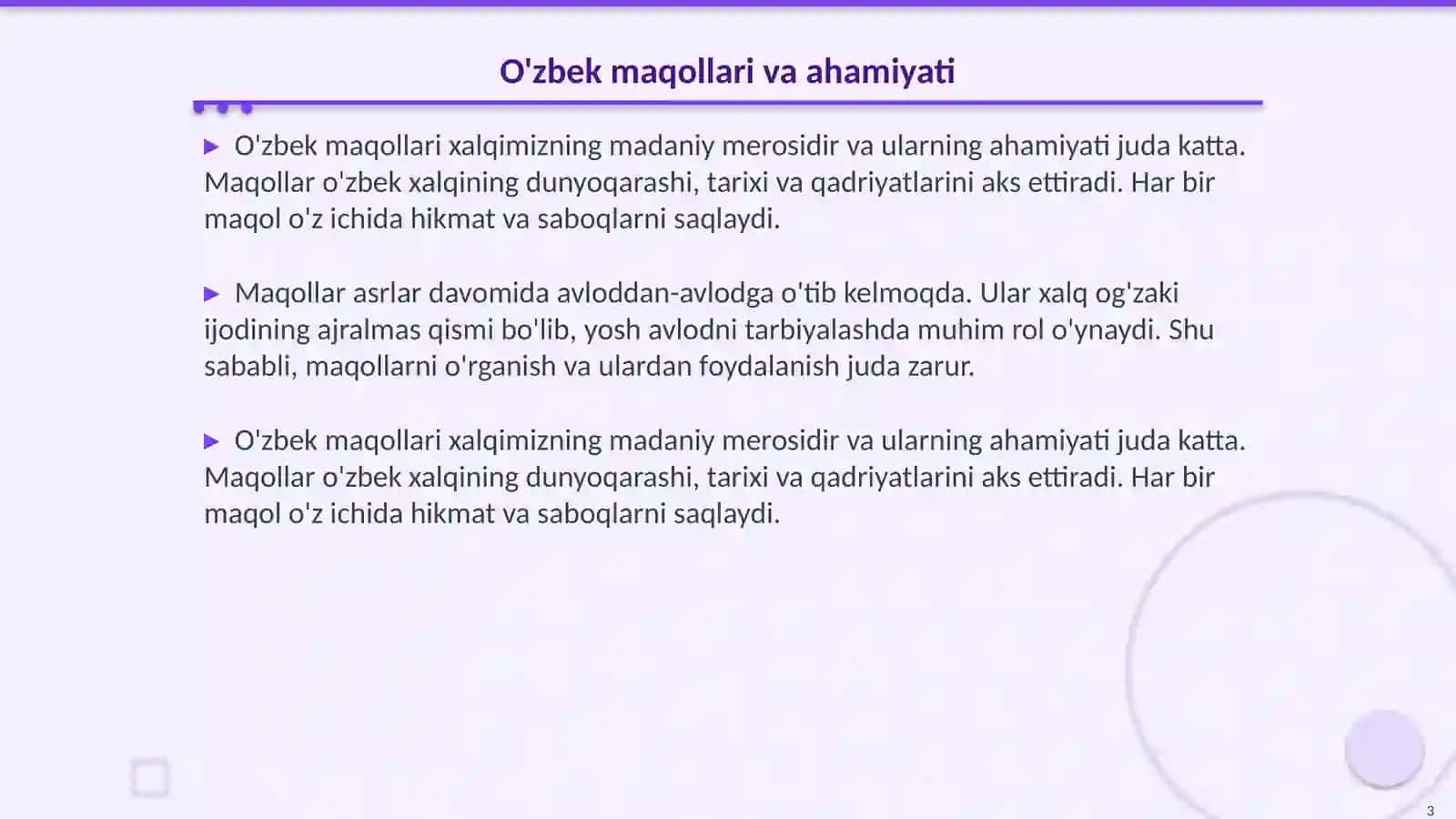 O'zbek xalq maqollari 4 "A" - sinf 3
