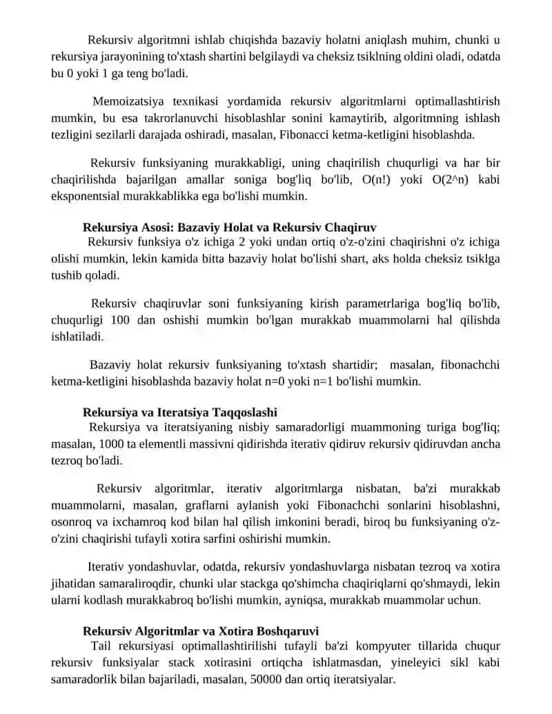 Rekursiv algoritmlar va ularning vazifalari 3