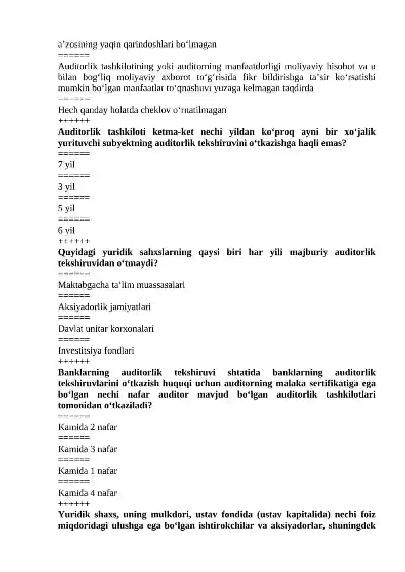"Audit" yakuniy test Narxoz 3