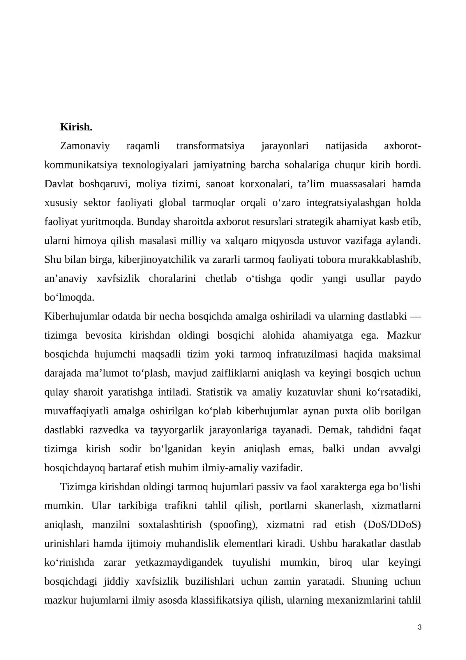 Tizimga kirishdan oldingi bosqichdagi tarmoq hujumlarining klassifikatsiyasi va ularga qarshi samarali himoya strategiyalari 3