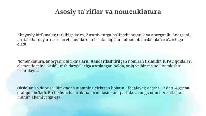 Noorganik birikmalarning asosiy sinflari 3