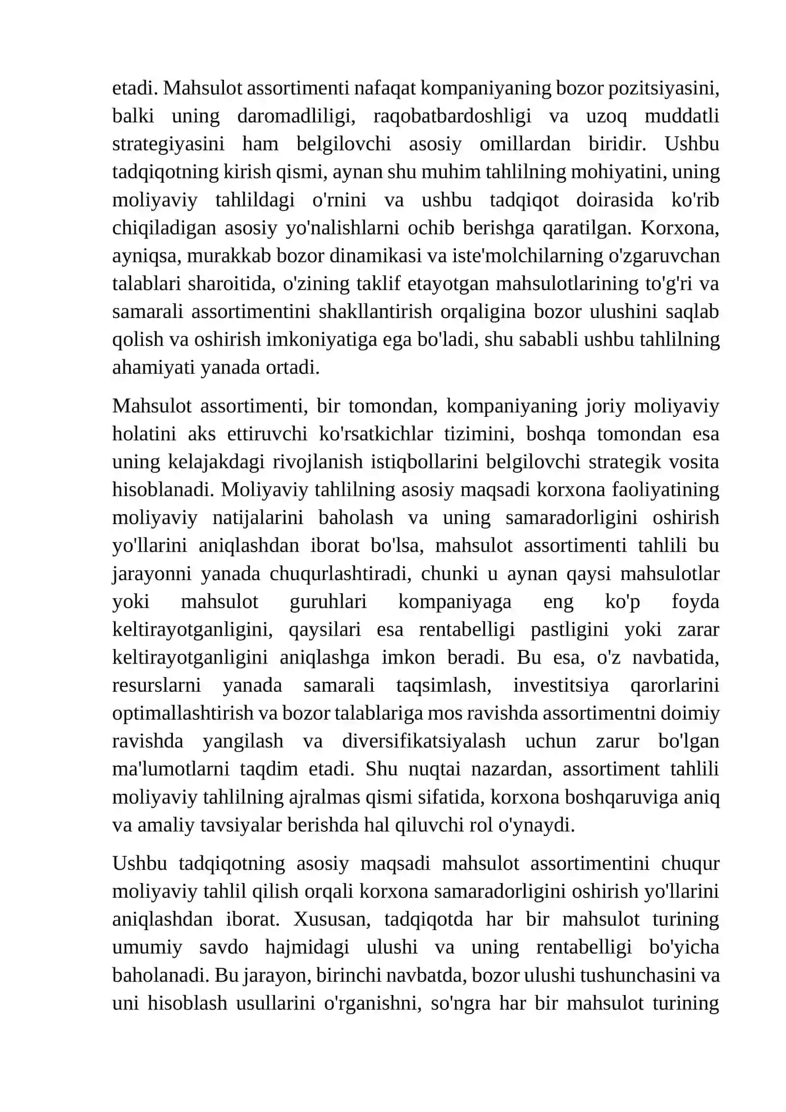 Mahsulot assortimenti tahlili 3