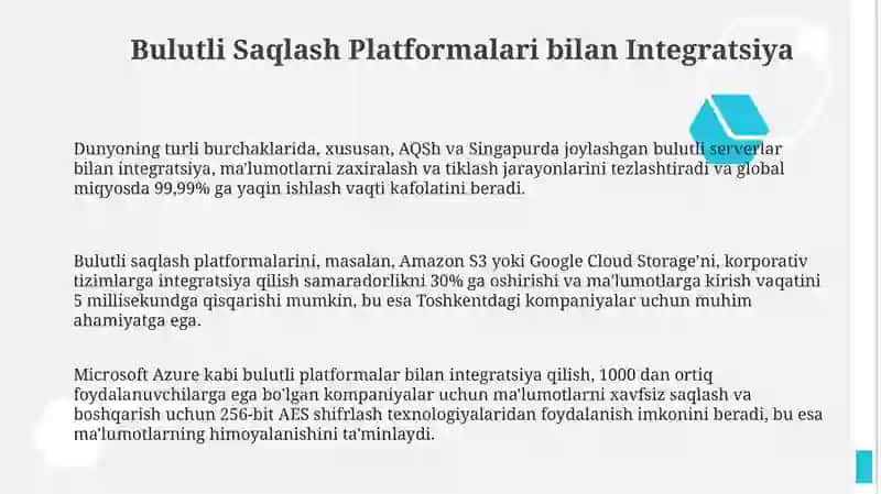 Bulutli Saqlash Platformalari bilan Integratsiya 3