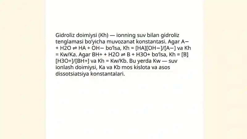 Gidroliz doimiysi va gidroliz darajasini hisoblash 3