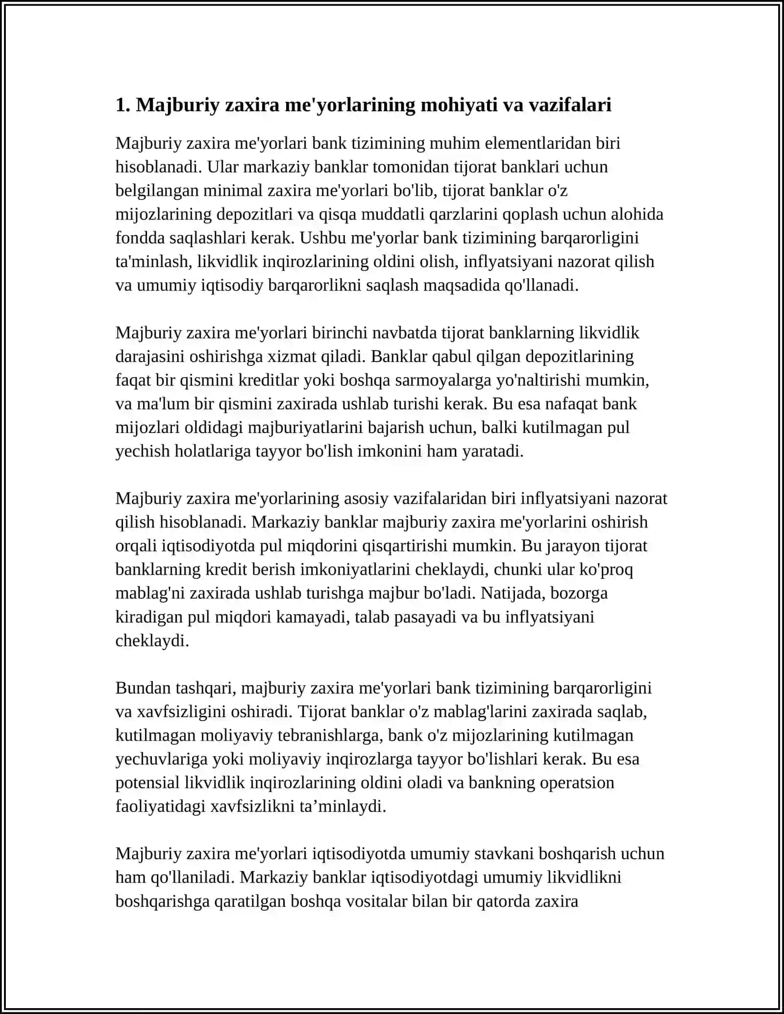 MAJBURIY ZAXIRA ME'YORLARI VA ULARNING BANK TIZIMIGA TA'SIRI 3