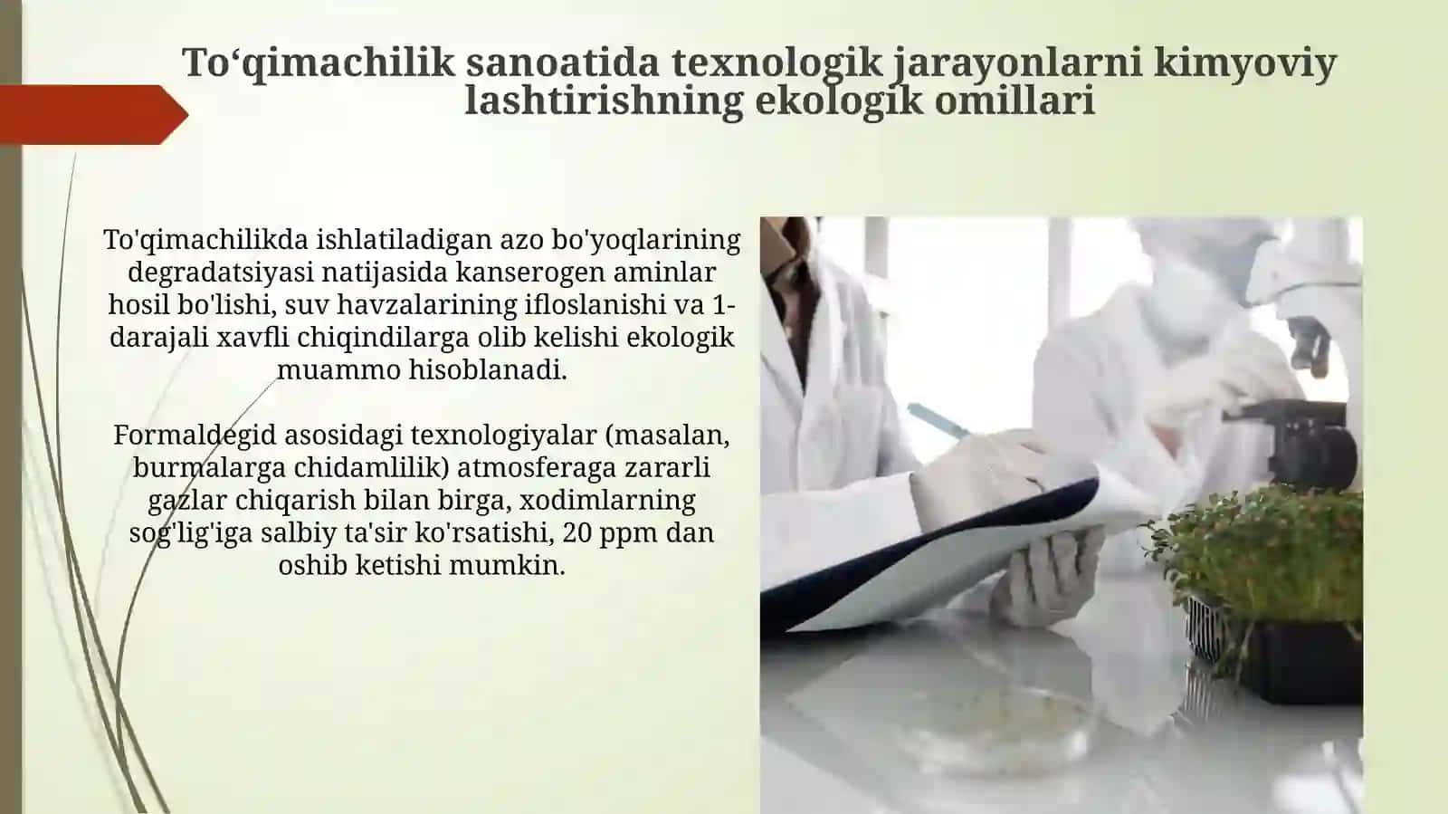 Tikuvchilik sanoatida texnologik jarayonlarni kimyolashtirishning ekologik omillari 3