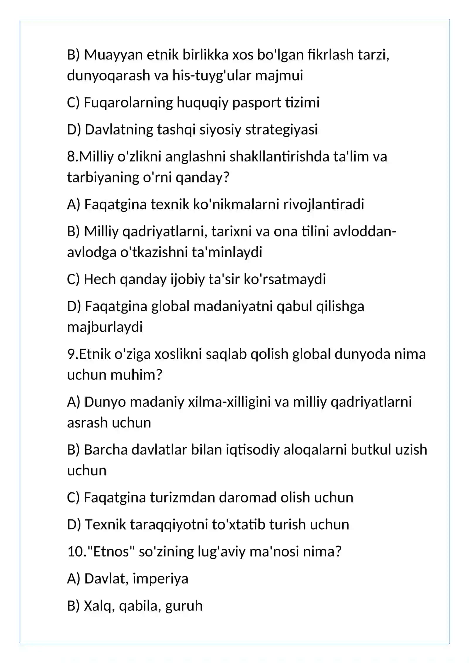 etnomadanyat mavzu yuzisidan test 3